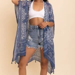 Mandala Kimono Cardigan Tassels Navy Blue